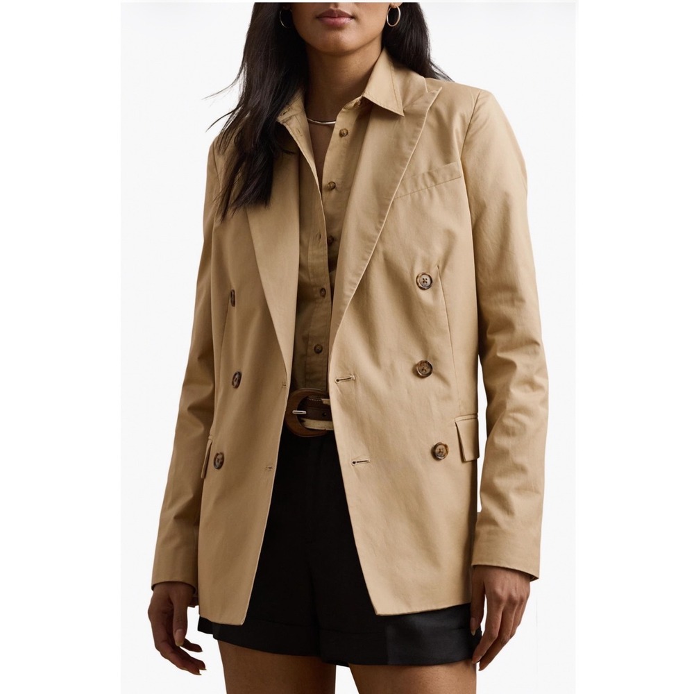 Lauren Ralph Lauren Double Breasted Cotton Twill Blazer Tan Khaki New 8